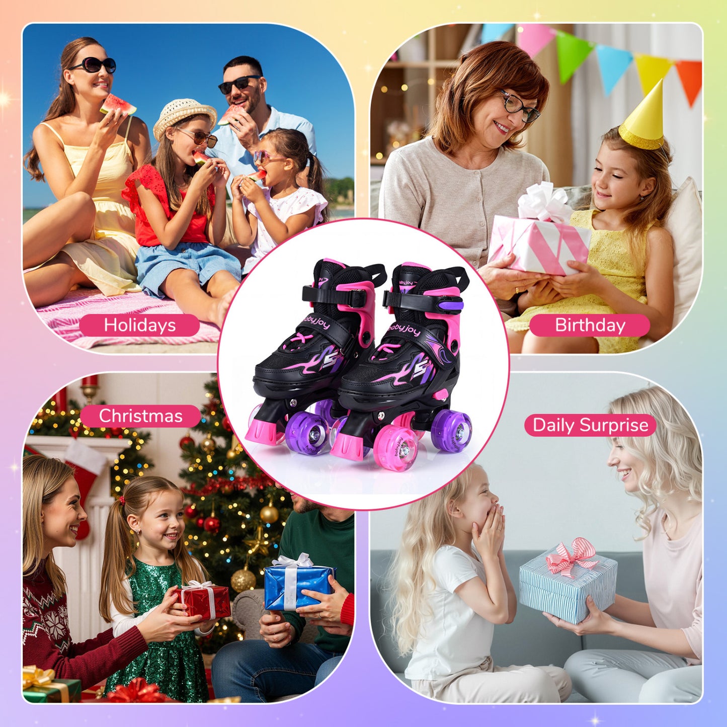Kids Roller Skates, 4 Sizes Adjustable, Light-Up Wheels, Pink Toy Sports at Gallery Canada