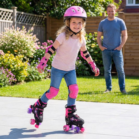 Kids Roller Skates, 4 Sizes Adjustable, Light-Up Wheels, Pink Toy Sports Pink at Gallery Canada