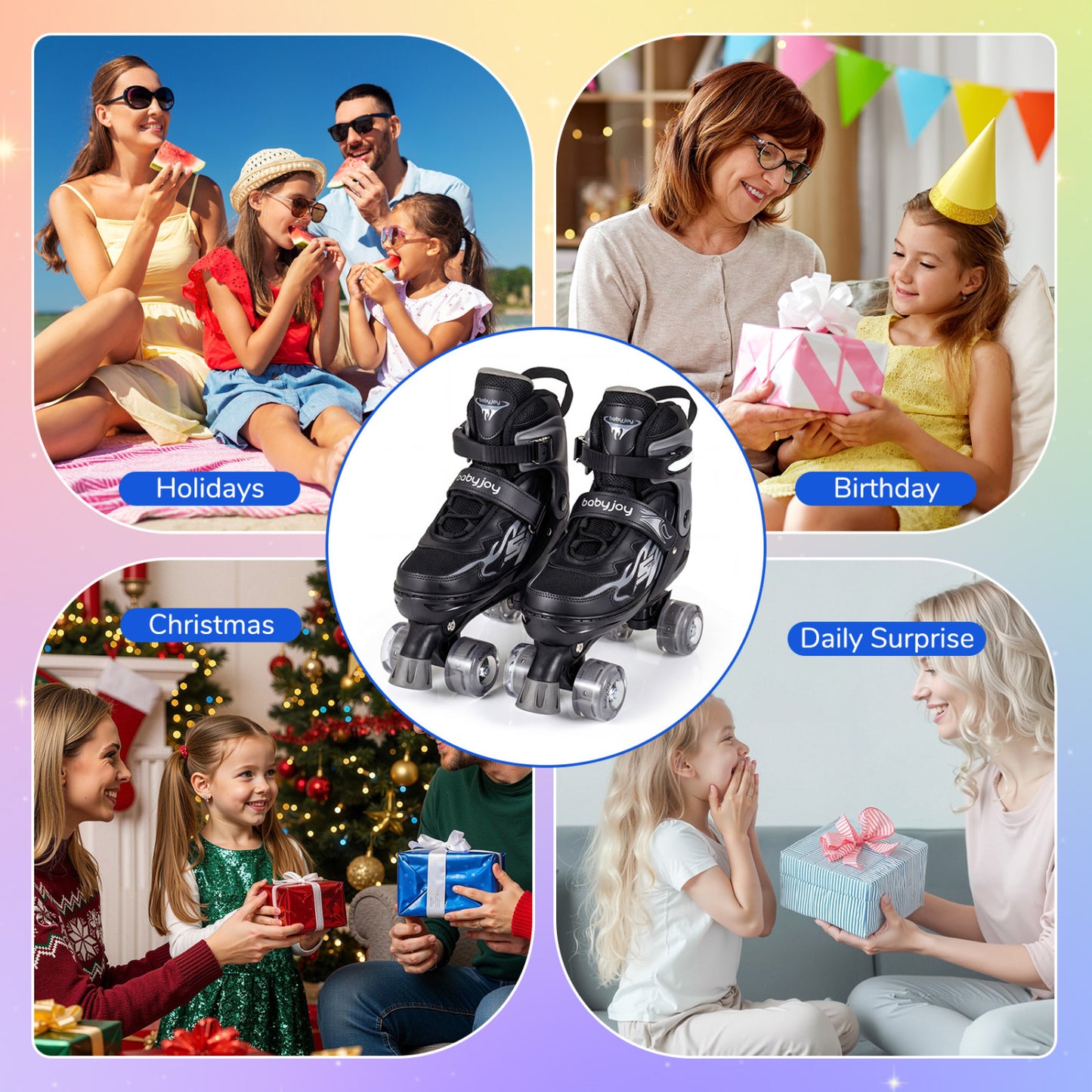 Kids Roller Skates, Adjustable Quad, Light-Up Wheels, Black Toy Sports at Gallery Canada