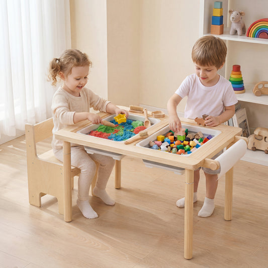 Kid's Sensory Table, Adjustable Height, Storage Bins, Natural Kids Table & Chair Sets Natural at Gallery Canada