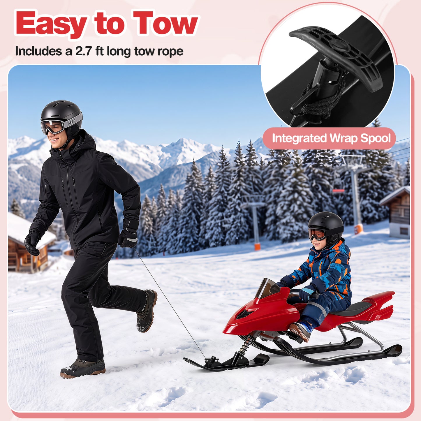 Luge de course pour enfants avec freins, rouge