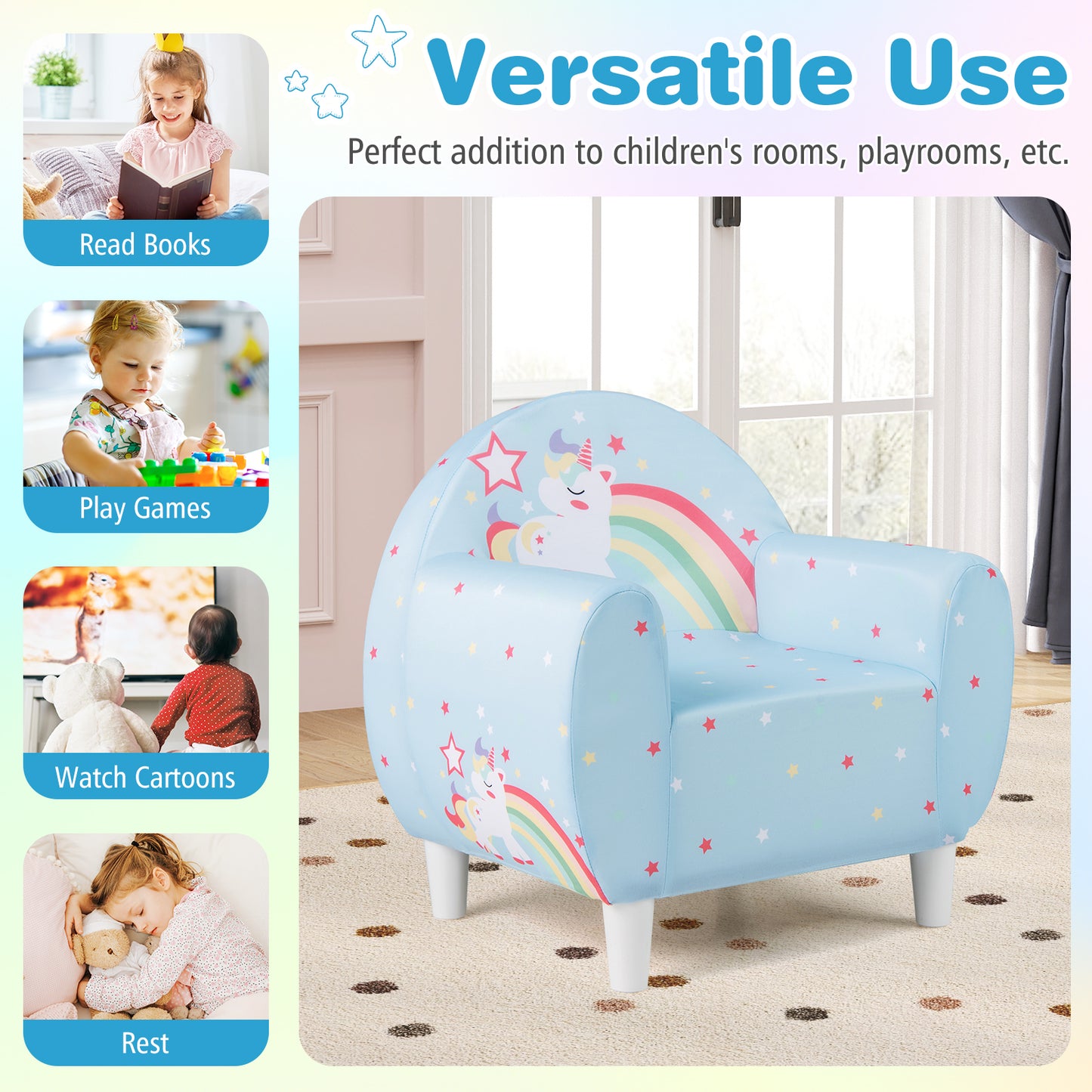 Kids Sofa, Breathable Spandex, High-Density Sponge, Blue Kids Chairs & Seating at Gallery Canada