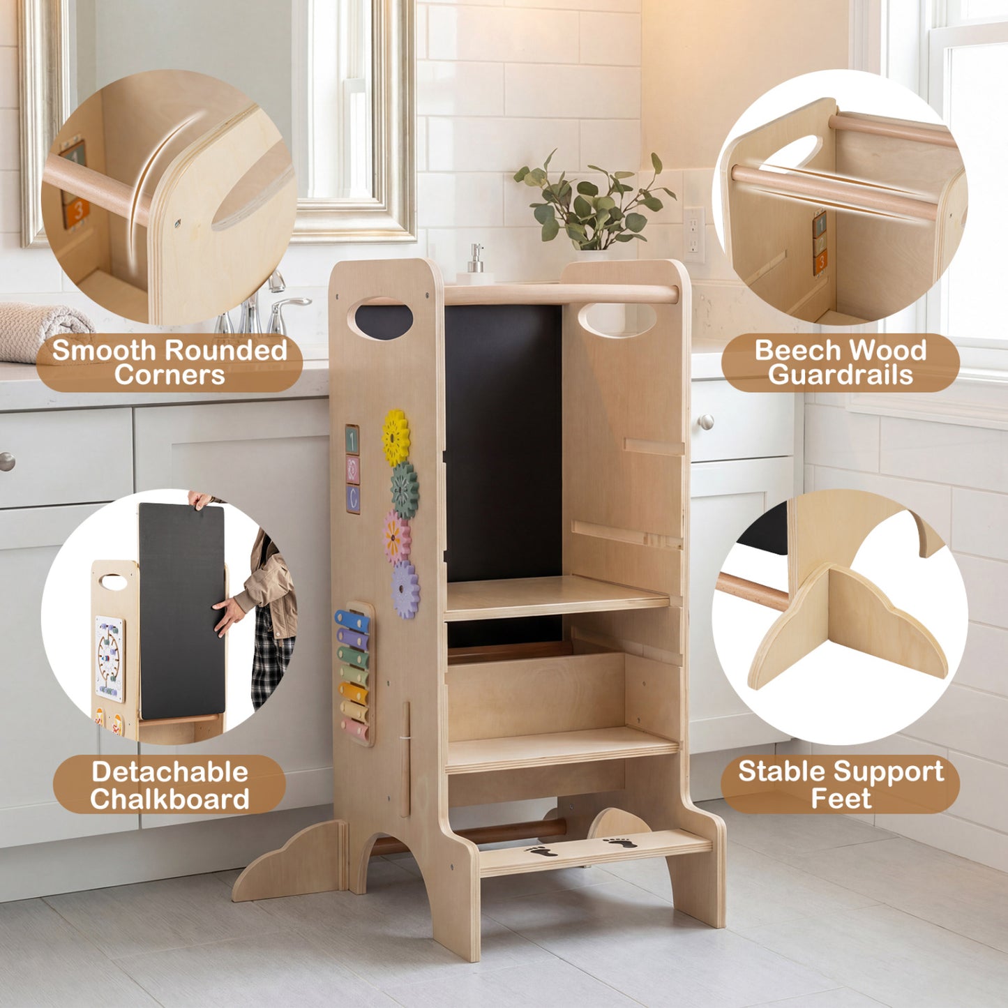 Kids Standing Tower with Detachable Chalkboard and Montessori Games for 3+ Years Old Toddler & Kids Furniture at Gallery Canada
