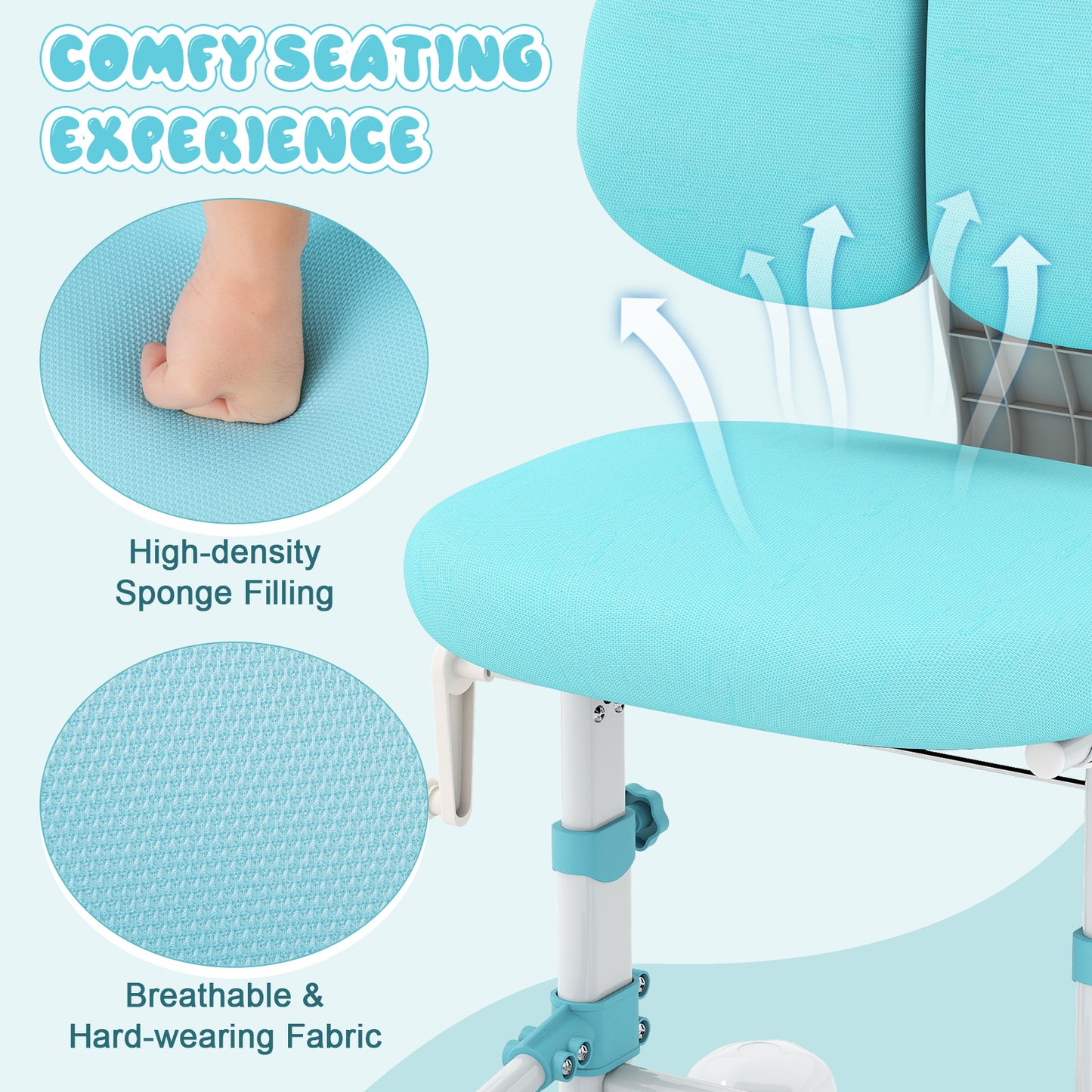 Kids Study Chair, Adjustable Double Backrest, Footrest, Blue Kids Chairs & Seating at Gallery Canada