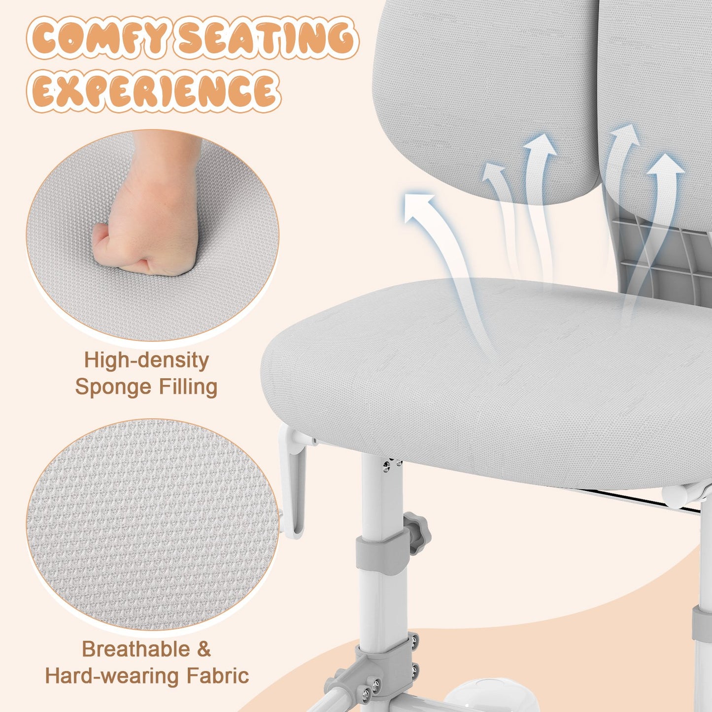 Kids Study Chair, Adjustable Double Backrest, Footrest, Gray Kids Chairs & Seating at Gallery Canada