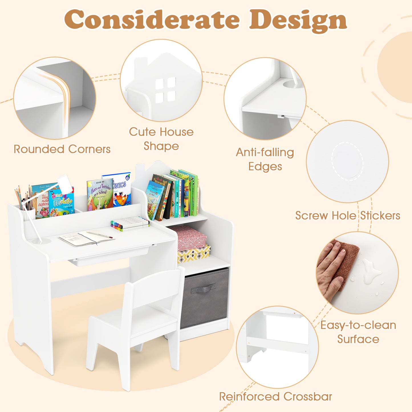 Kids Study Desk And Chair Set With Shelves Drawer Storage Bin, White Kids Table & Chair Sets at Gallery Canada