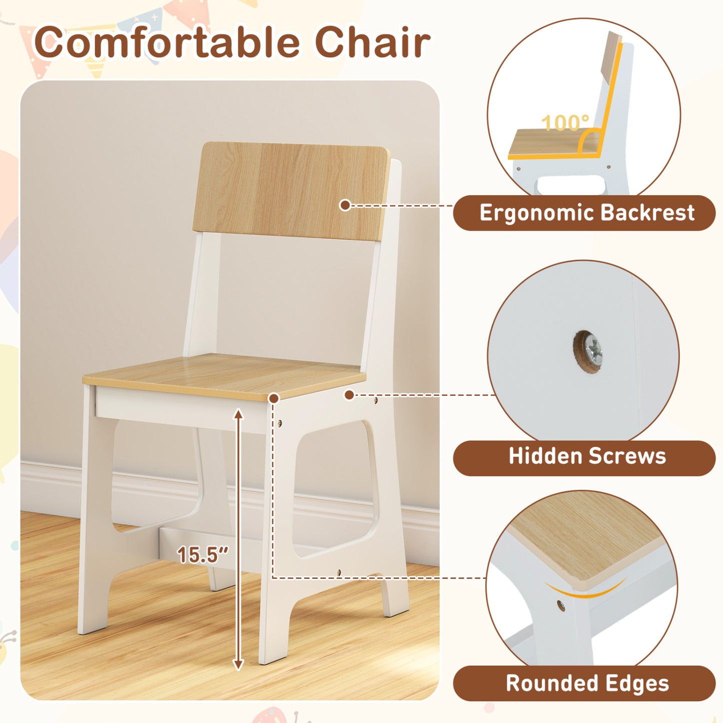 Ensemble Bureau et Chaise d'Étude pour Enfants, Naturel