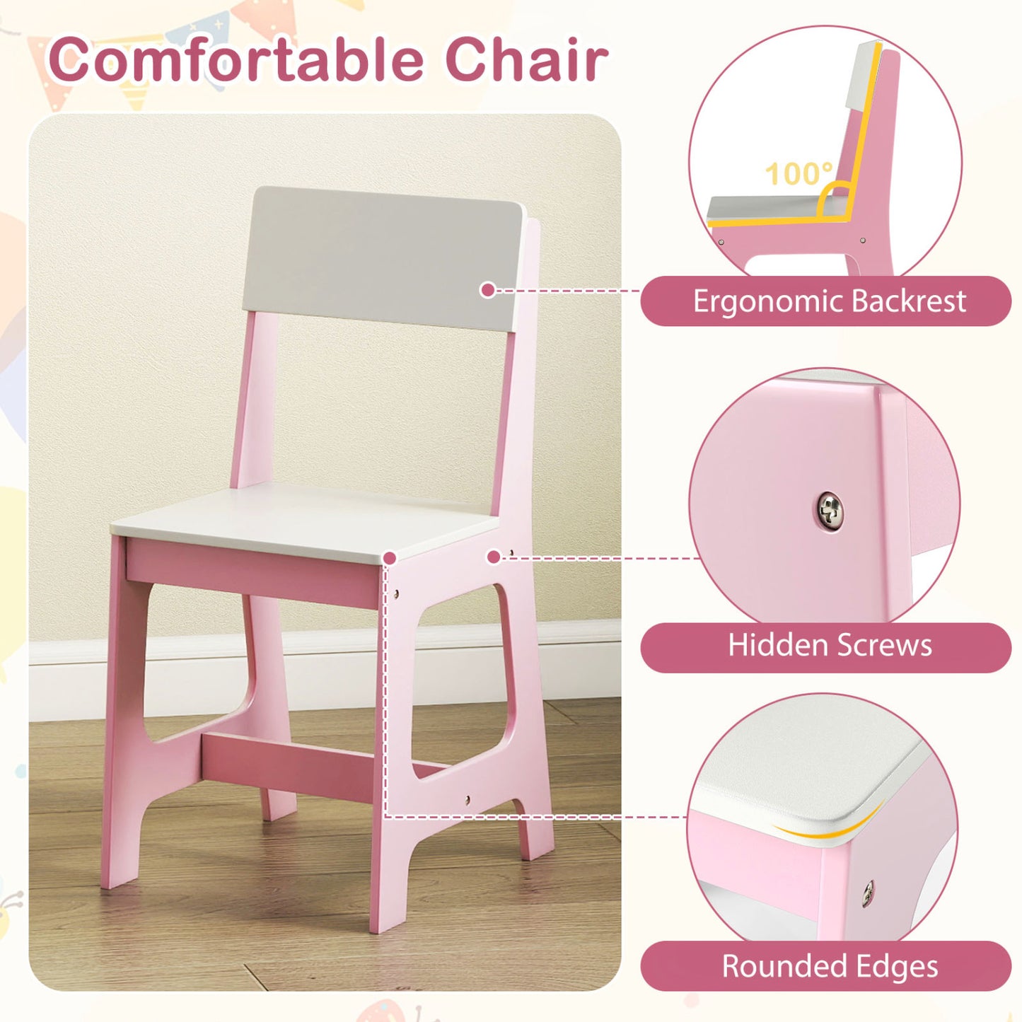 Kids Study Desk and Chair Set Student Table and Chair-White + Pink, White & Pink Kids Table & Chair Sets at Gallery Canada