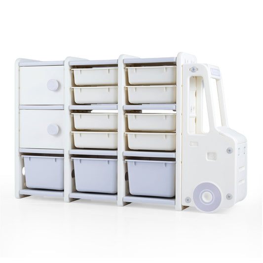 Kids Toy Storage Organizer Truck-shaped Toy Chest with 2 Cabinets and 11 Removable Bins-Grey, Gray Kids Storage Gray at Gallery Canada