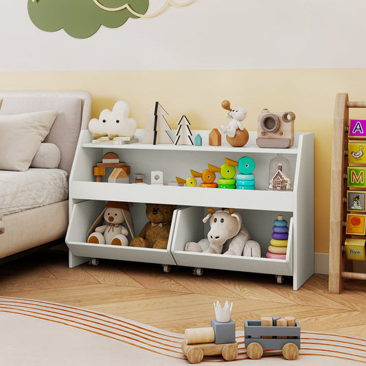 Kids Toy Storage Organizer Wooden Bookcase with 2 Movable Drawers, White Kids Storage White at Gallery Canada