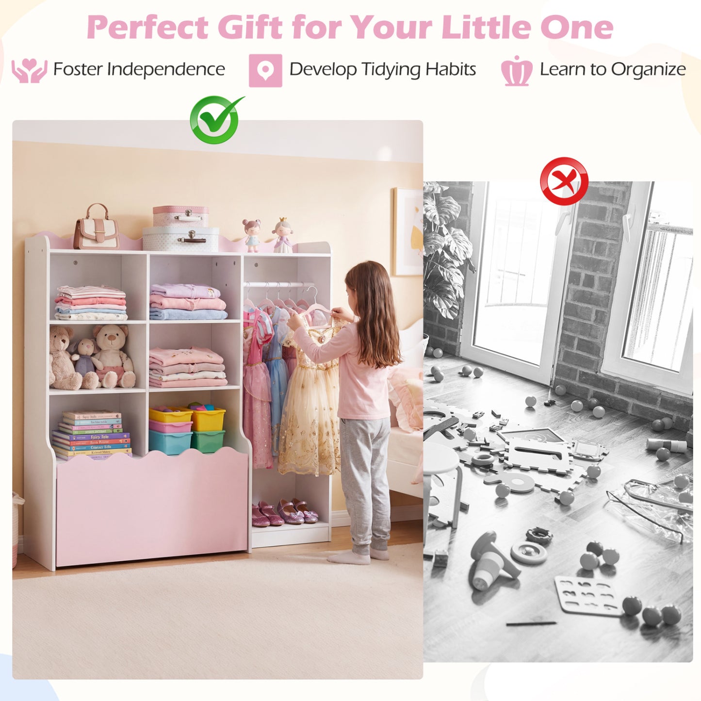 Kids Toy Storage Organizer, Dress Up Closet Wardrobe With Clothing Rack, Pink Kids Storage at Gallery Canada