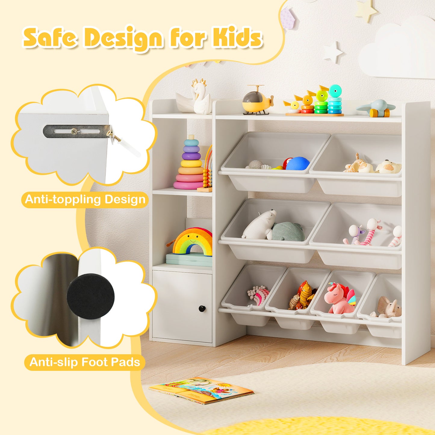 Kids Toy Storage and Bookshelf with Open Shelves and Single-door Cabinet, White Kids Storage at Gallery Canada