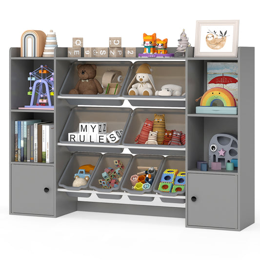 Kids Toy Storage and Bookshelf with Boxes and Open Shelves, Gray