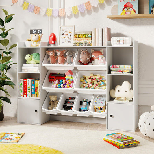 Kids Toy Storage and Bookshelf with Boxes and Open Shelves, White Kids Storage White at Gallery Canada