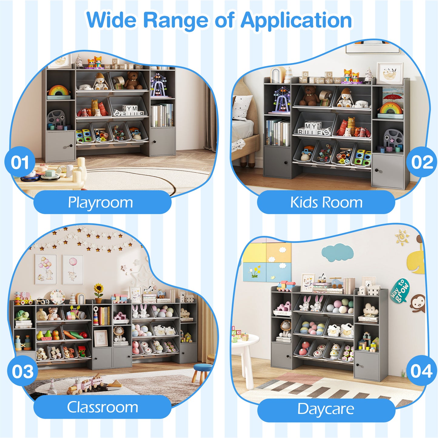 Kids Toy Storage and Bookshelf with Boxes and Open Shelves, Gray Kids Storage at Gallery Canada