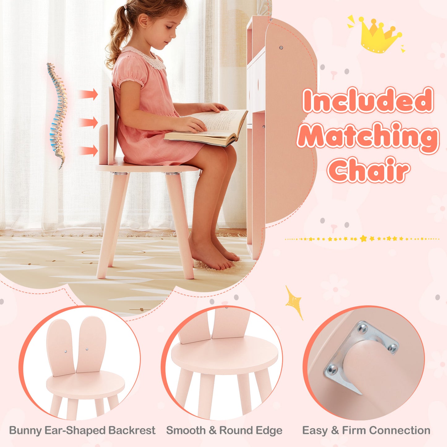 Kids Vanity Desk And Chair Set With Lights, Open Shelves, Pink Kids Vanities at Gallery Canada