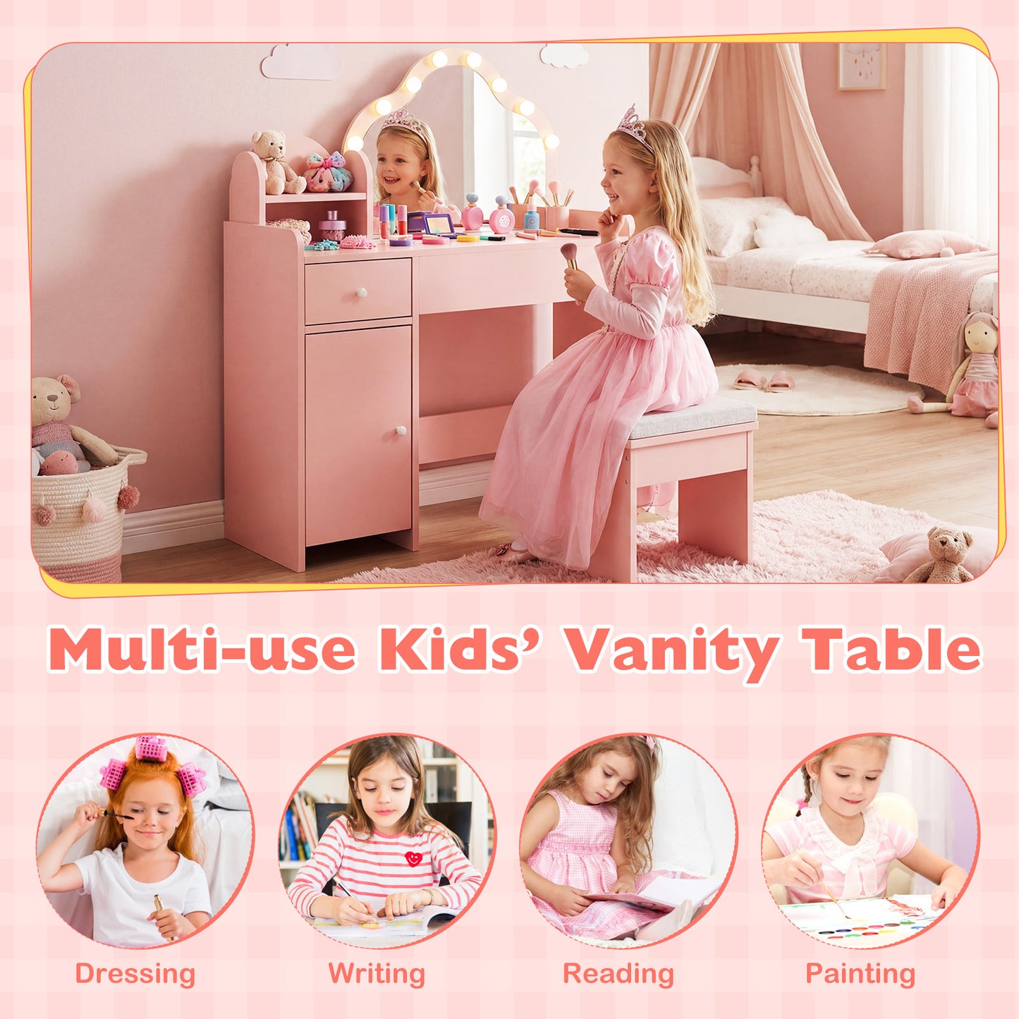 Kids Vanity Desk With Mirror And Lights, Pink Kids Vanities at Gallery Canada