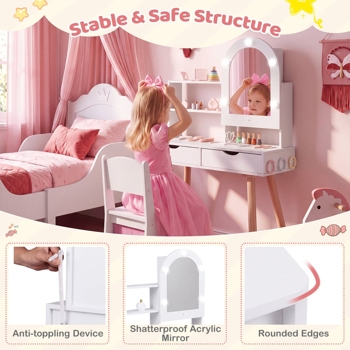 Kids Vanity Set, Pretend Play Dressing Table, Mirror Cabinet, White Kids Vanities at Gallery Canada