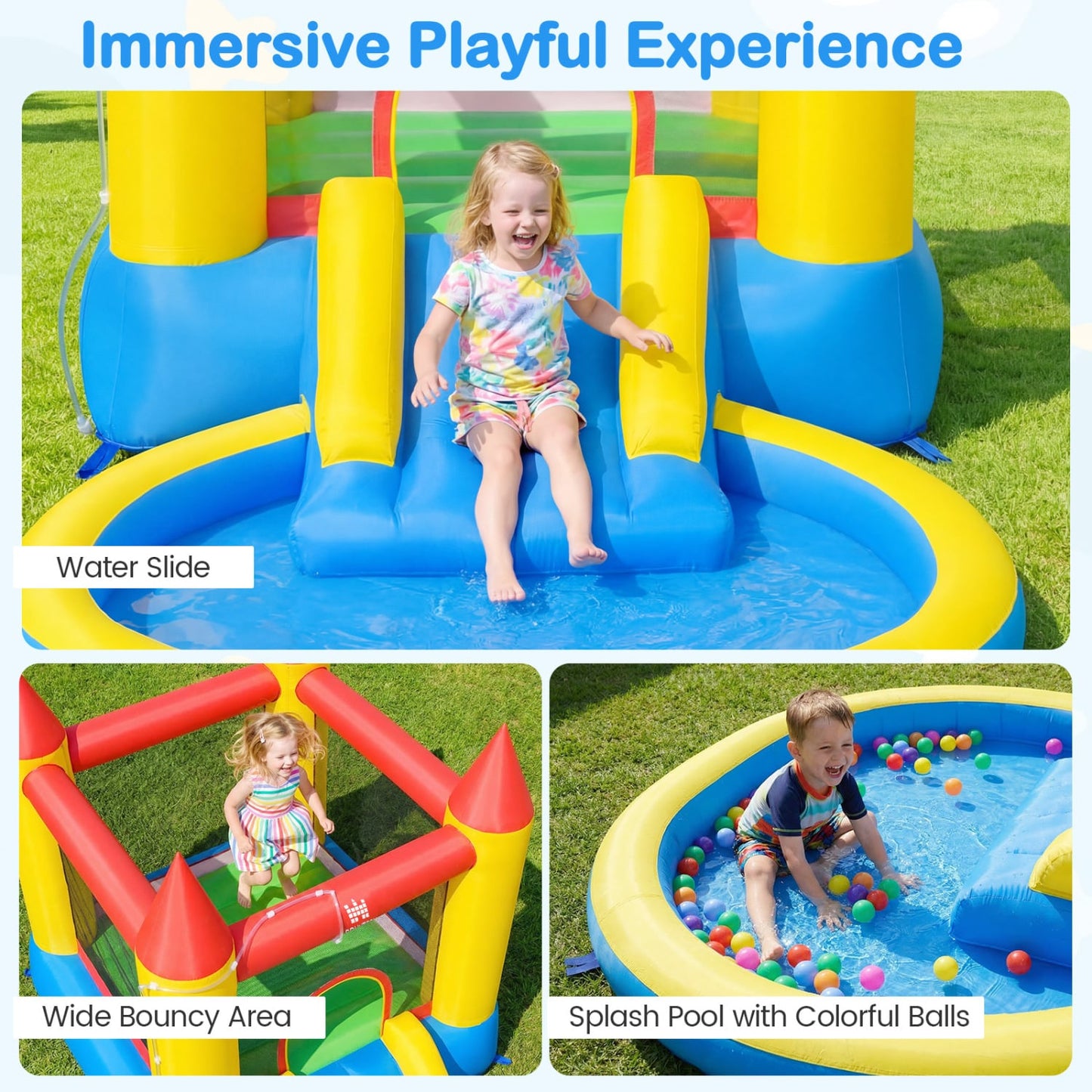 Kids Water Park Wet Dry Splash Pool, 380W Blower
