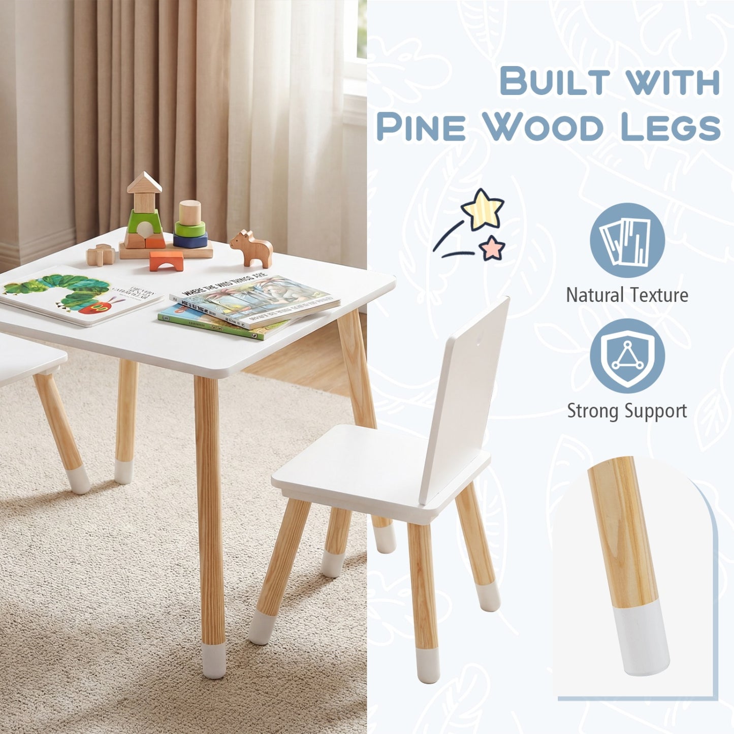 Kids Wooden Table And 2 Chairs Set, White Kids Table & Chair Sets at Gallery Canada