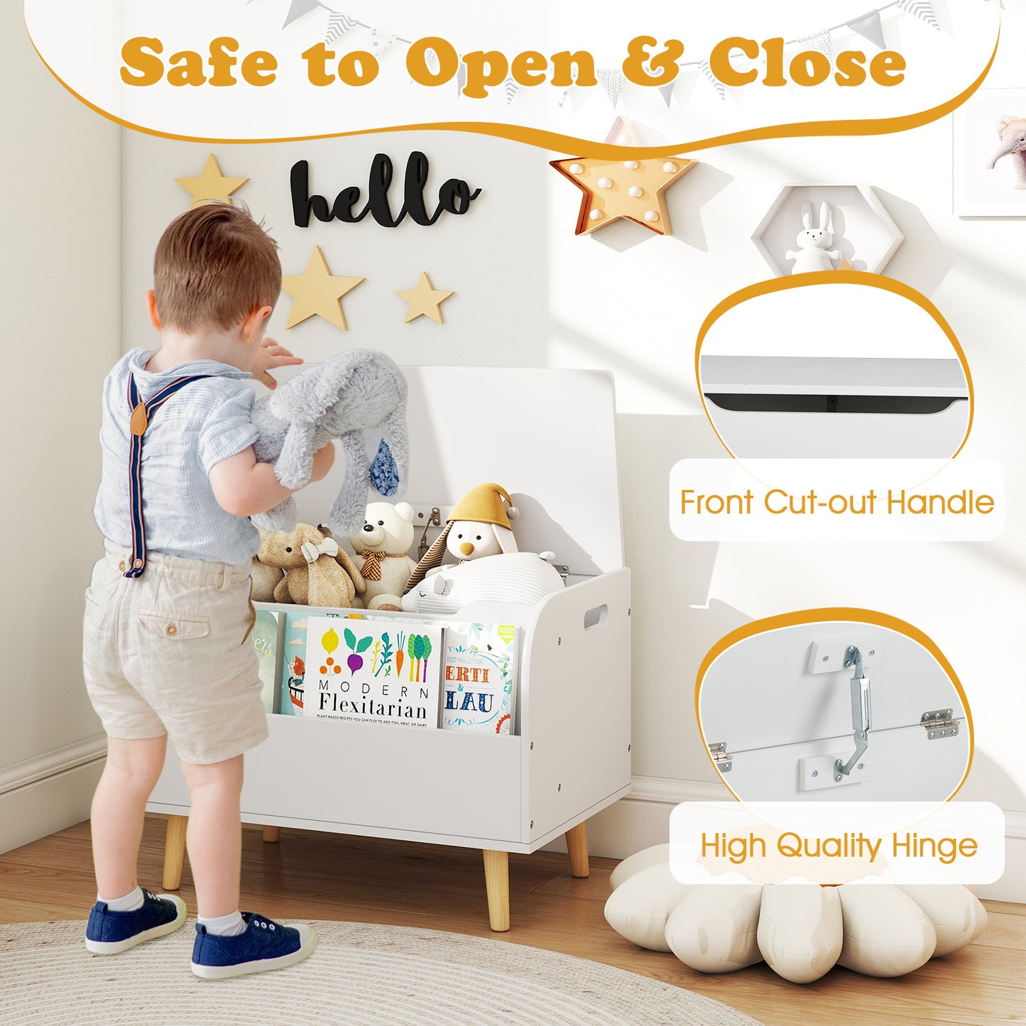 Kids Wooden Toy Box with Front Bookshelf and 4 Solid Wood Legs for Playroom, White Kids Storage at Gallery Canada