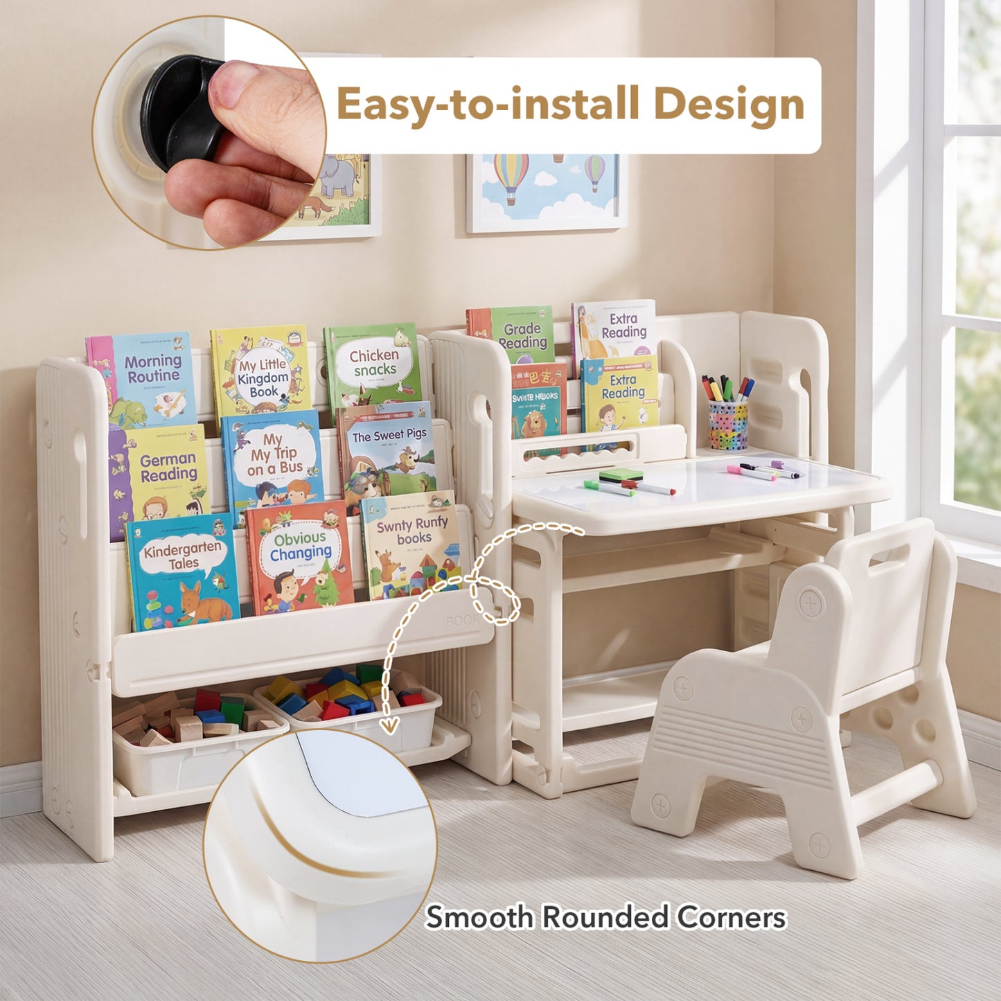 Kids Writing Desk Set With Side Bookshelves, White Kids Table & Chair Sets at Gallery Canada