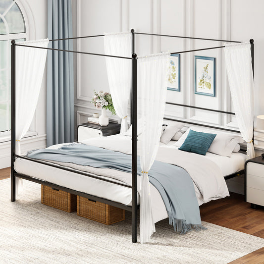 King Size Metal Canopy Bed Frame with Slat Support, Black Simple Bed Frame Black at Gallery Canada