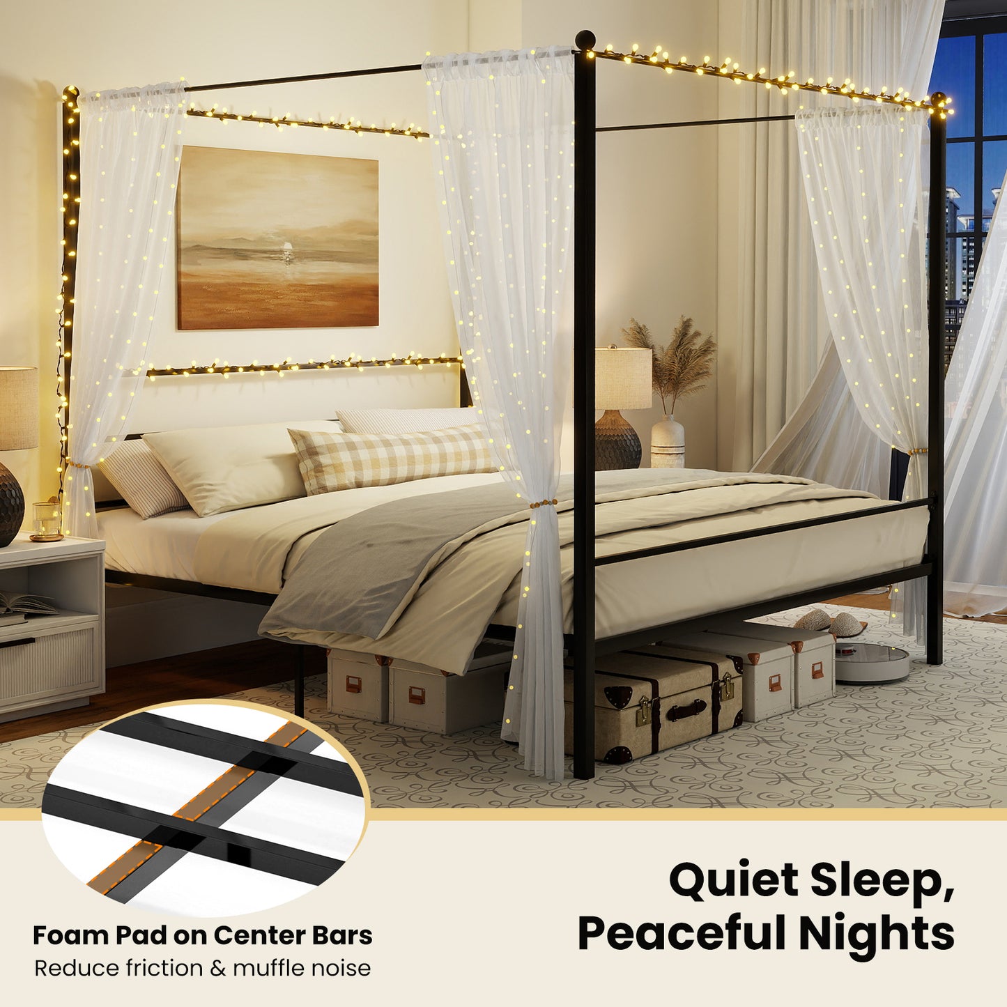 King Size Metal Canopy Bed Frame with Slat Support, Black Simple Bed Frame at Gallery Canada