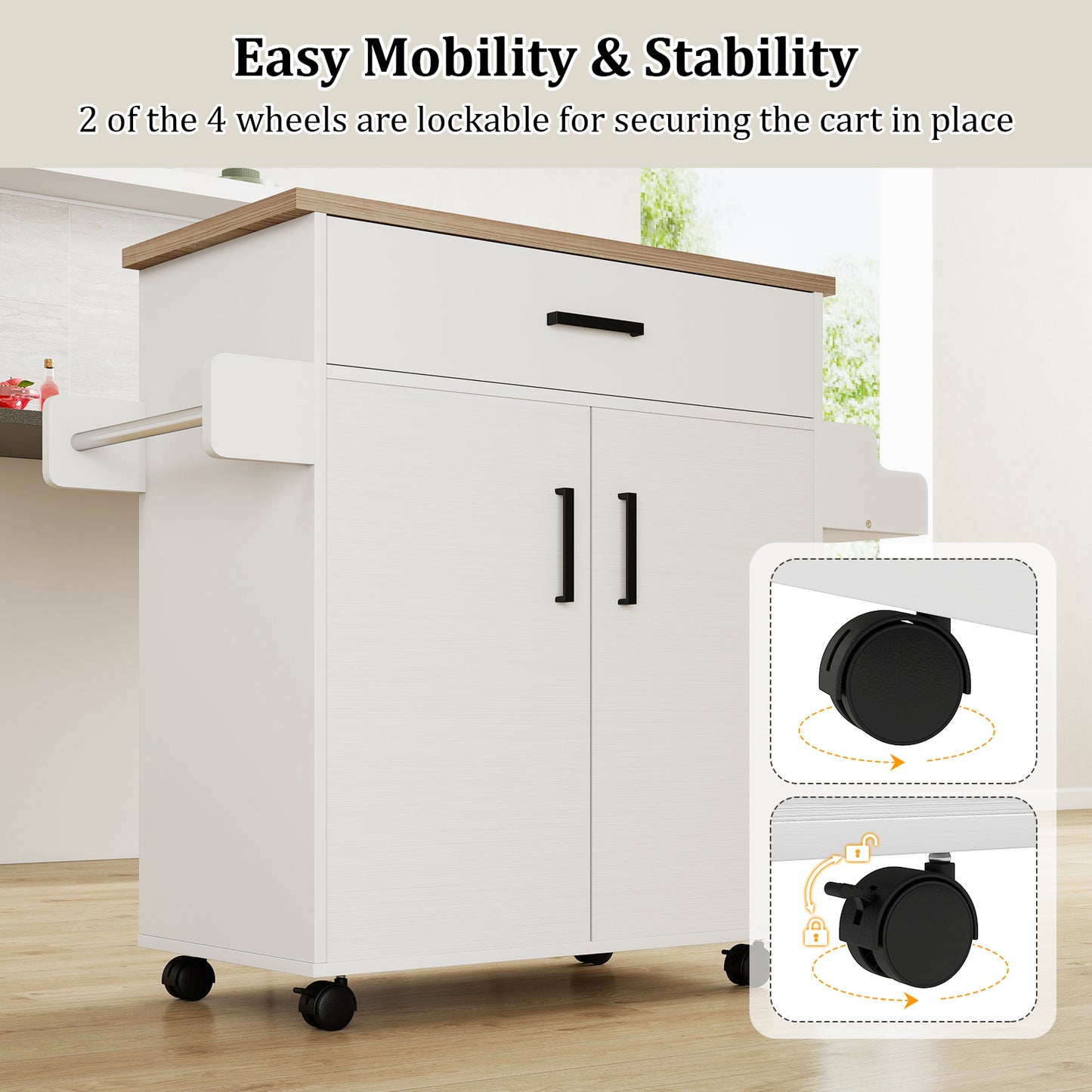 Kitchen Island Cart With Drawer, Rolling Storage, White Kitchen Islands & Carts at Gallery Canada