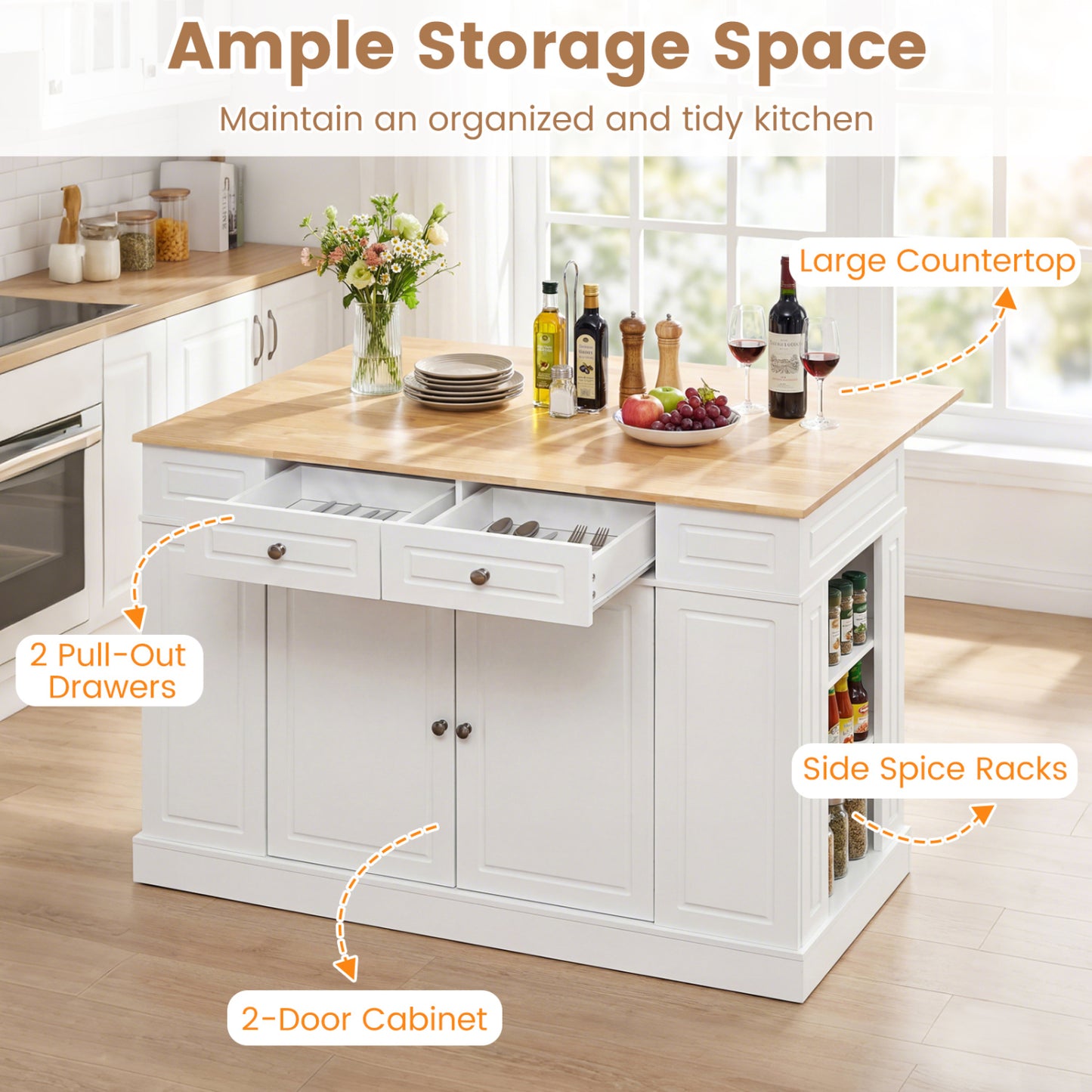 Kitchen Island With Storage, 3-Level Adjustable Shelves, White Kitchen Islands & Carts at Gallery Canada