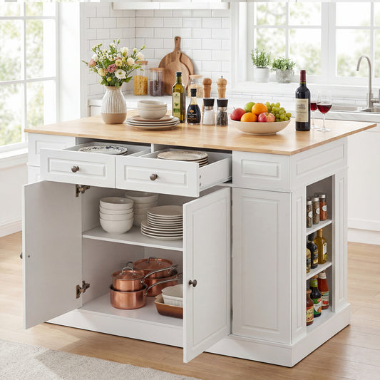 Kitchen Island With Storage, 3-Level Adjustable Shelves, White Kitchen Islands & Carts White at Gallery Canada