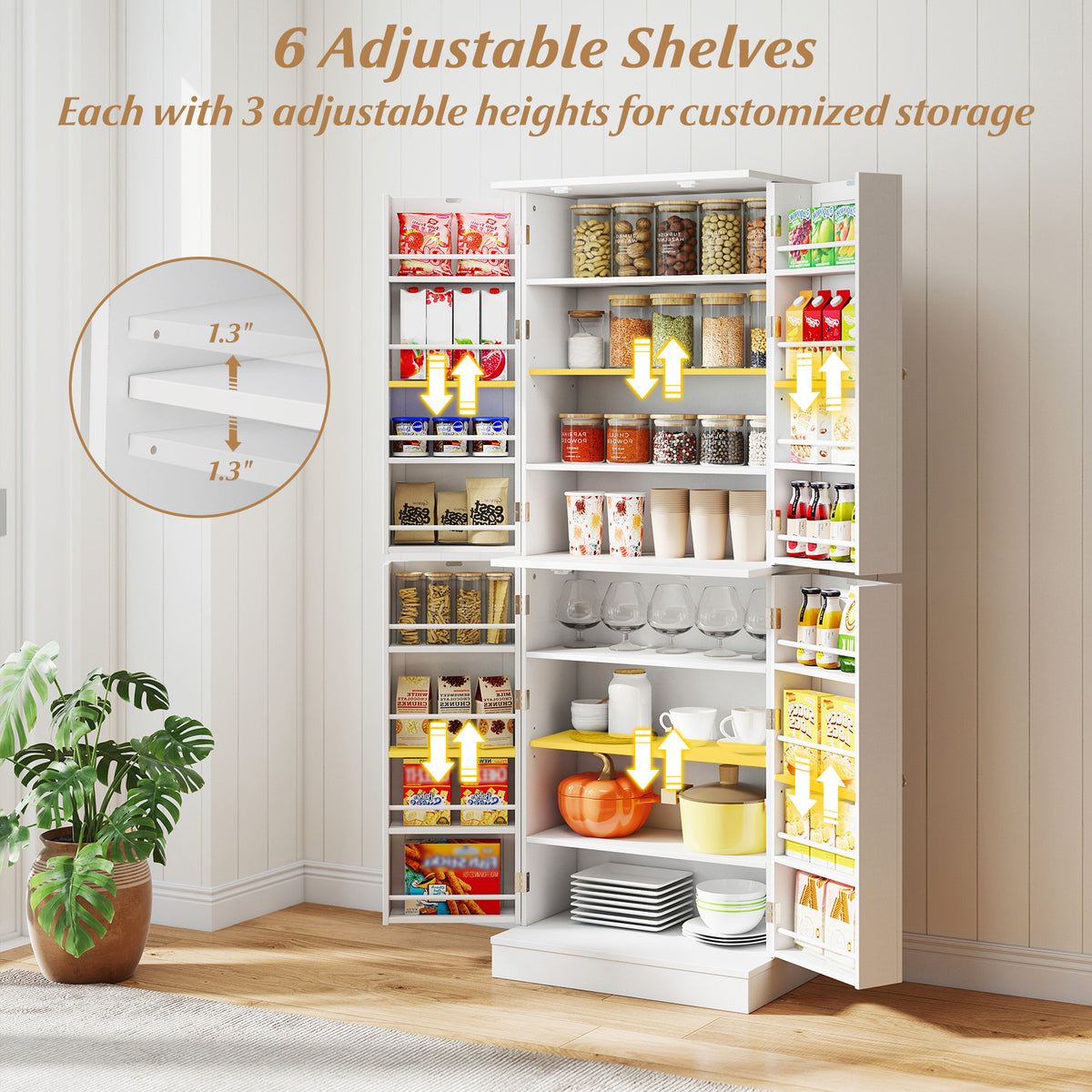 Kitchen Pantry Cabinet, 65.5 Inch, Freestanding Tall Buffet Cupboard, White Sideboards Cabinets & Buffets at Gallery Canada