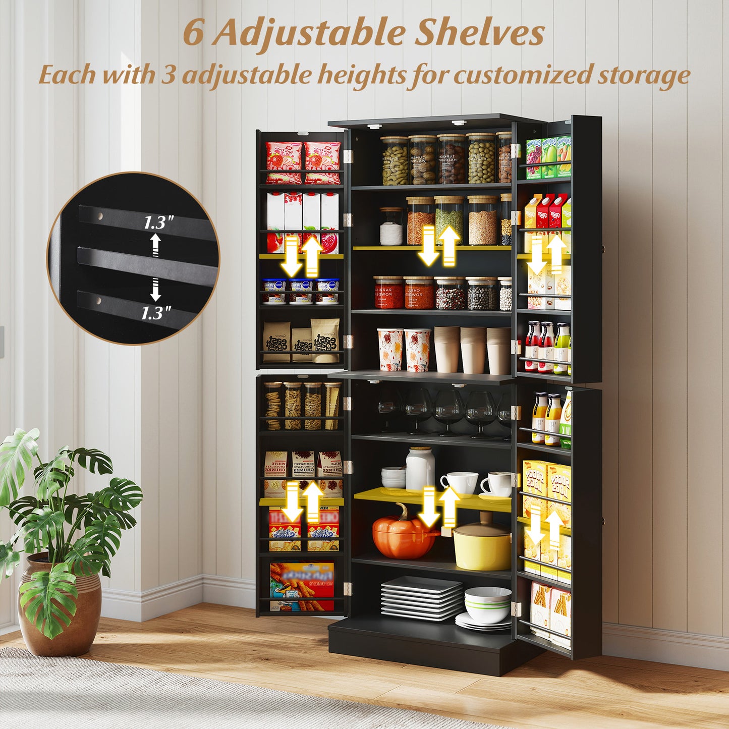 Kitchen Pantry Cabinet 65.5 Inch, Freestanding Tall Buffet Cupboard, Black Sideboards Cabinets & Buffets at Gallery Canada
