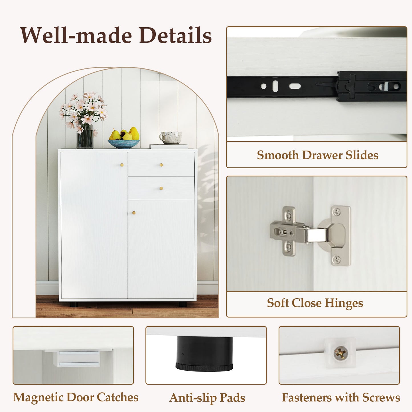 Kitchen Sideboard Buffet Cabinet Coffee Bar Cabinet with 2 Drawers 2 Doors and 3 Adjustable Shelves, White Sideboards Cabinets & Buffets at Gallery Canada