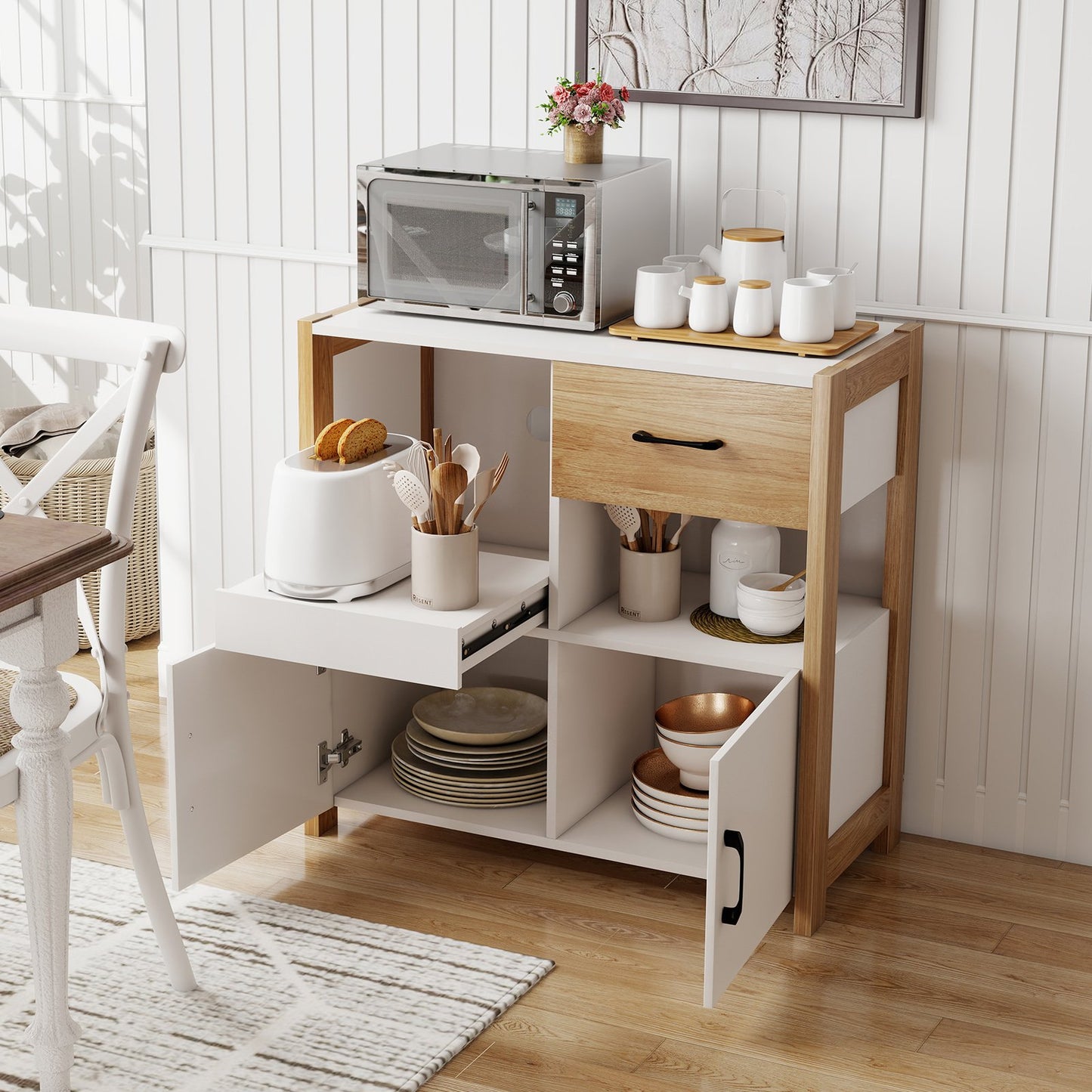 Kitchen Storage Cabinet with Drawer Pull-Out Shelf and 2 Doors, White Sideboards Cabinets & Buffets at Gallery Canada