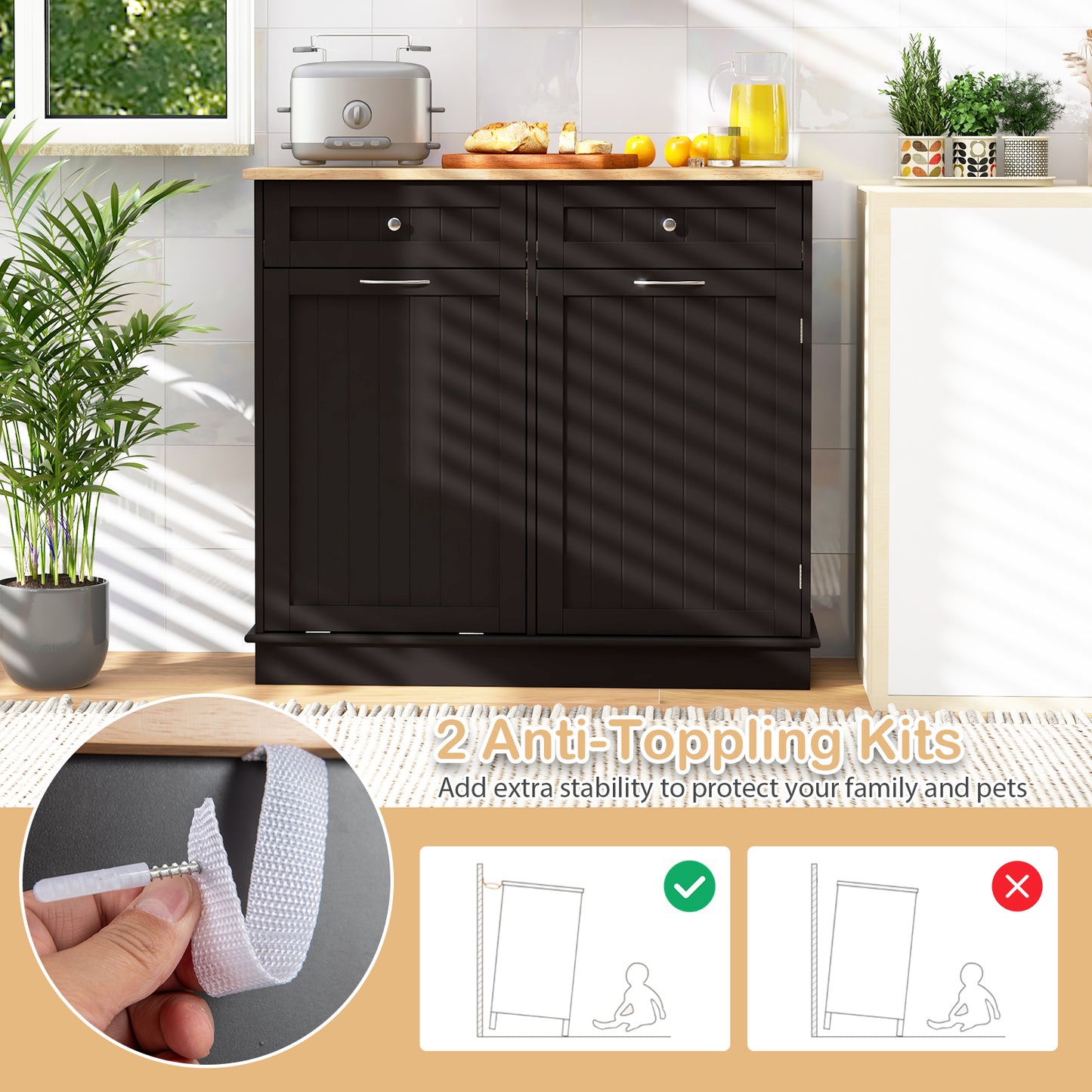 Kitchen Tilt Out Trash Cabinet, 2 Drawers, Adjustable Shelf, Brown Kitchen Islands & Carts at Gallery Canada