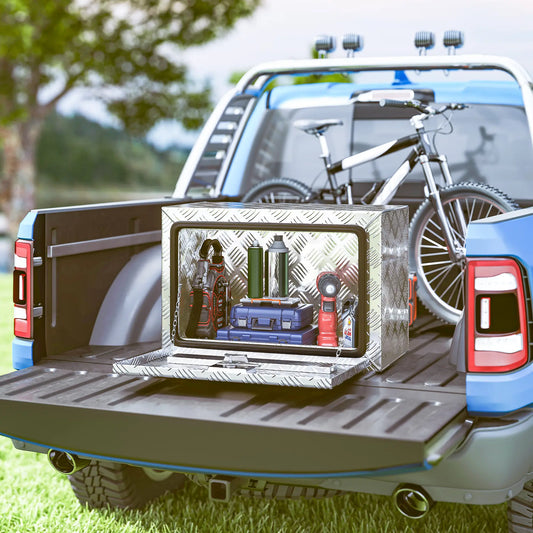 Boîte à outils pour camionnette en aluminium robuste de 24 pouces, coffre de rangement avec serrure
