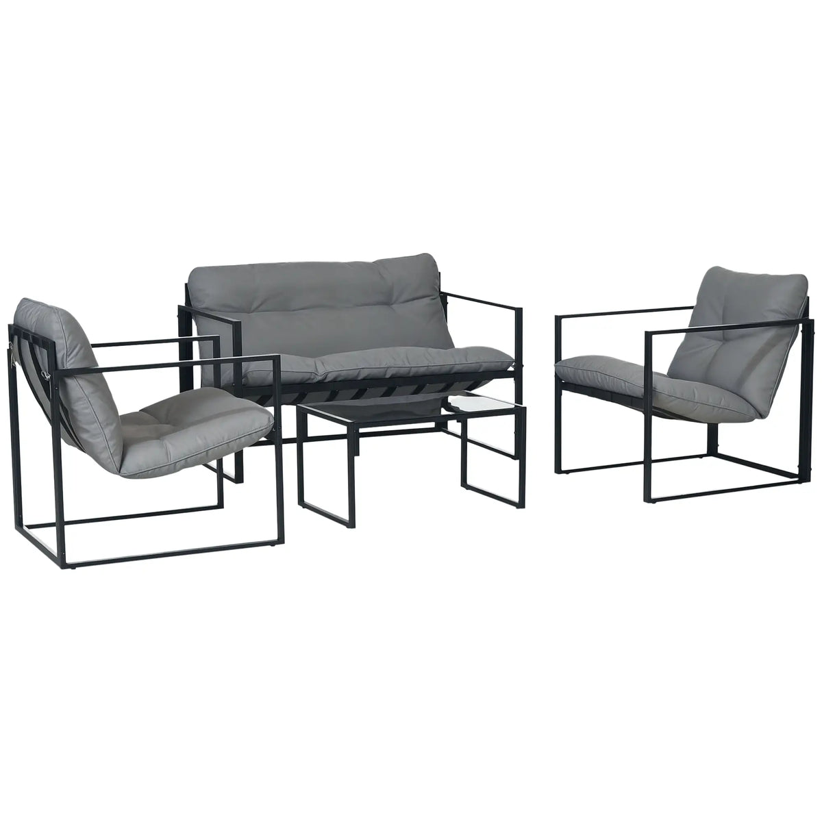 Ensemble de mobilier d'extérieur 4 pièces, ensemble patio avec table en verre, gris