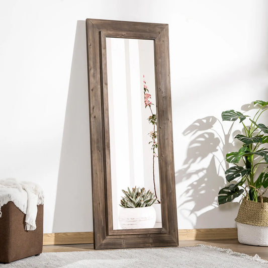 59" x 23,5" Miroir Pleine Longueur, Support Murale Ferme, Brun Foncé