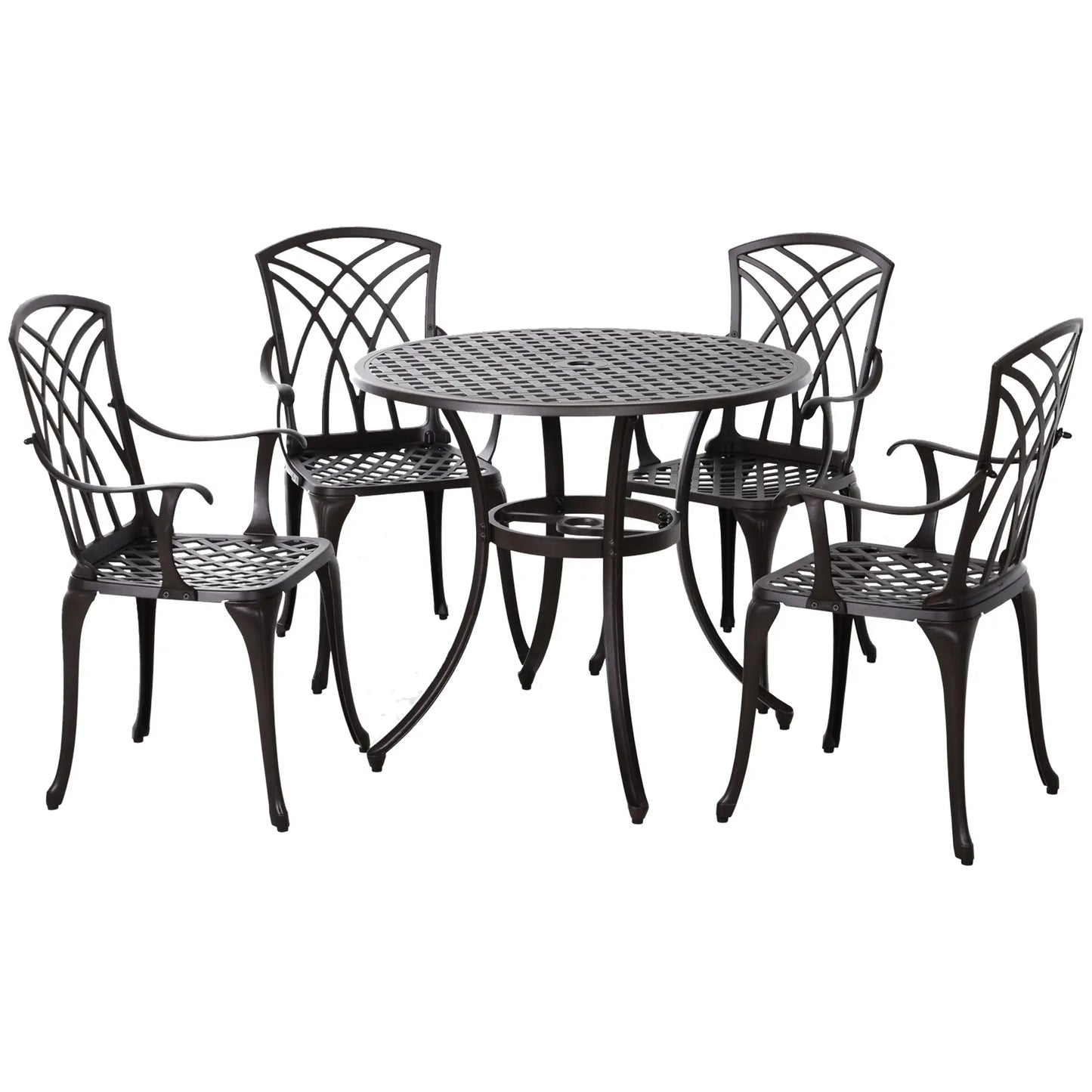 5-Piece Outdoor Dining Set, Cast Aluminum Table and Chairs, Brown Outdoor Dining Sets at Gallery Canada