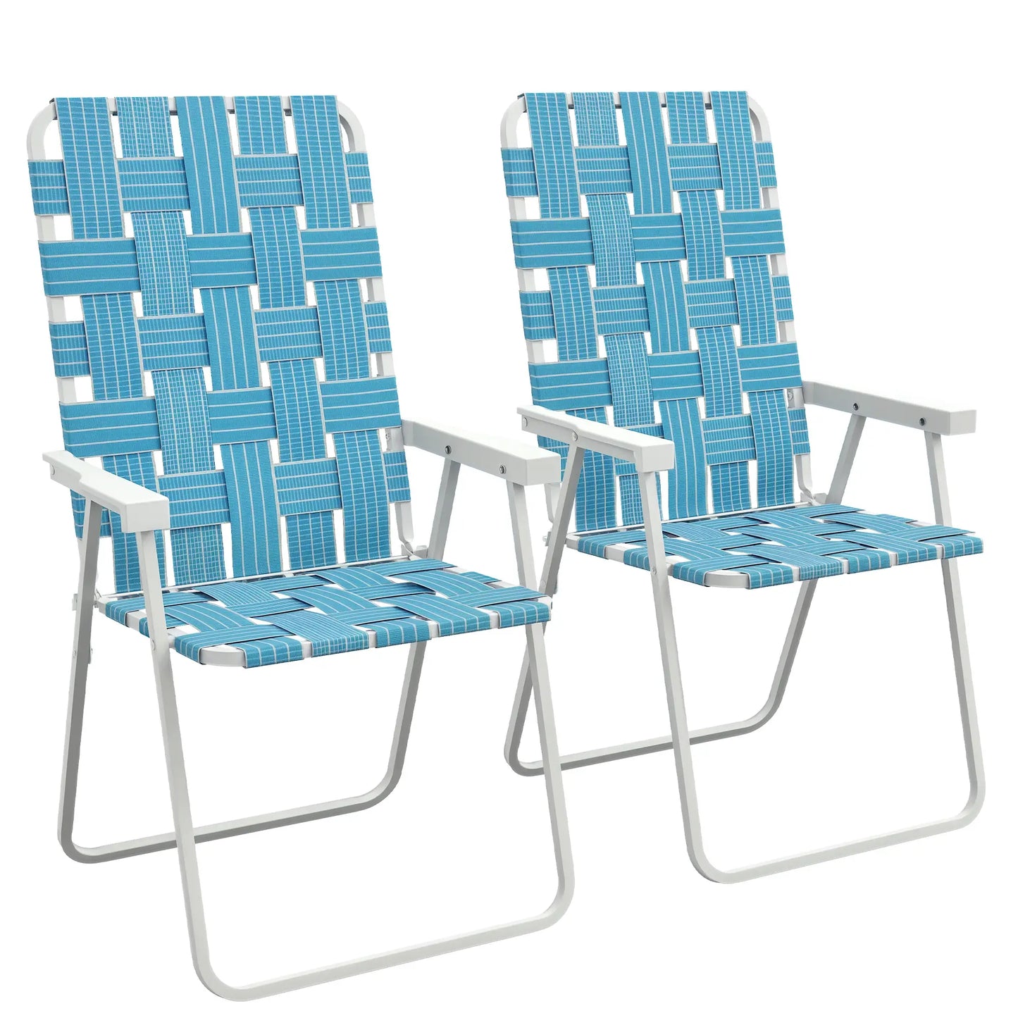 Set of 2 Folding Patio Chairs, Portable, Armrests, Camping, Garden, Blue Patio Chairs at Gallery Canada