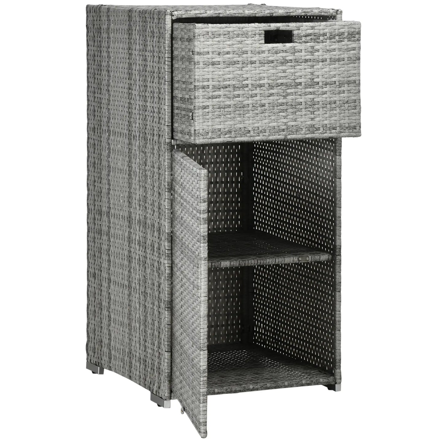 Outdoor Patio Storage Cabinet, Waterproof PE Rattan, Mixed Grey, Grey Patio Storage Boxes at Gallery Canada