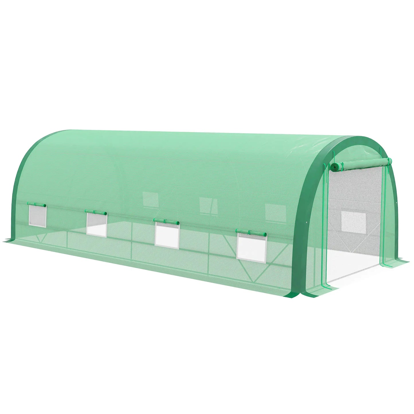 19.5' x 10' x 6.5' Tunnel Greenhouse, Mesh Door, Windows, Green Tunnel Greenhouses at Gallery Canada