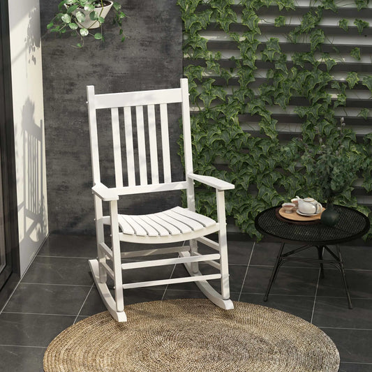 Wooden Porch Rocking Chair, Single Leisure Reclining Armchair, White Outdoor Rocking Chairs White at Gallery Canada