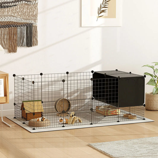 Guinea Pig Cage, 31 Panels, Elevated Huts, Non-Slip Mats, Black Rabbit Hutch Black at Gallery Canada