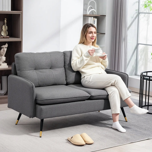 Modern 55" Loveseat, Fabric Sofa, Button Tufted Back, Steel Legs, Dark Grey 2-Seater Sofas Dark Grey at Gallery Canada