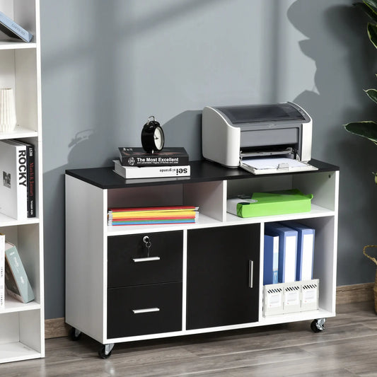Lateral Filing Cabinet, Mobile with Wheels, Lockable Drawer, Black Office Cabinets & Cupboards Black at Gallery Canada