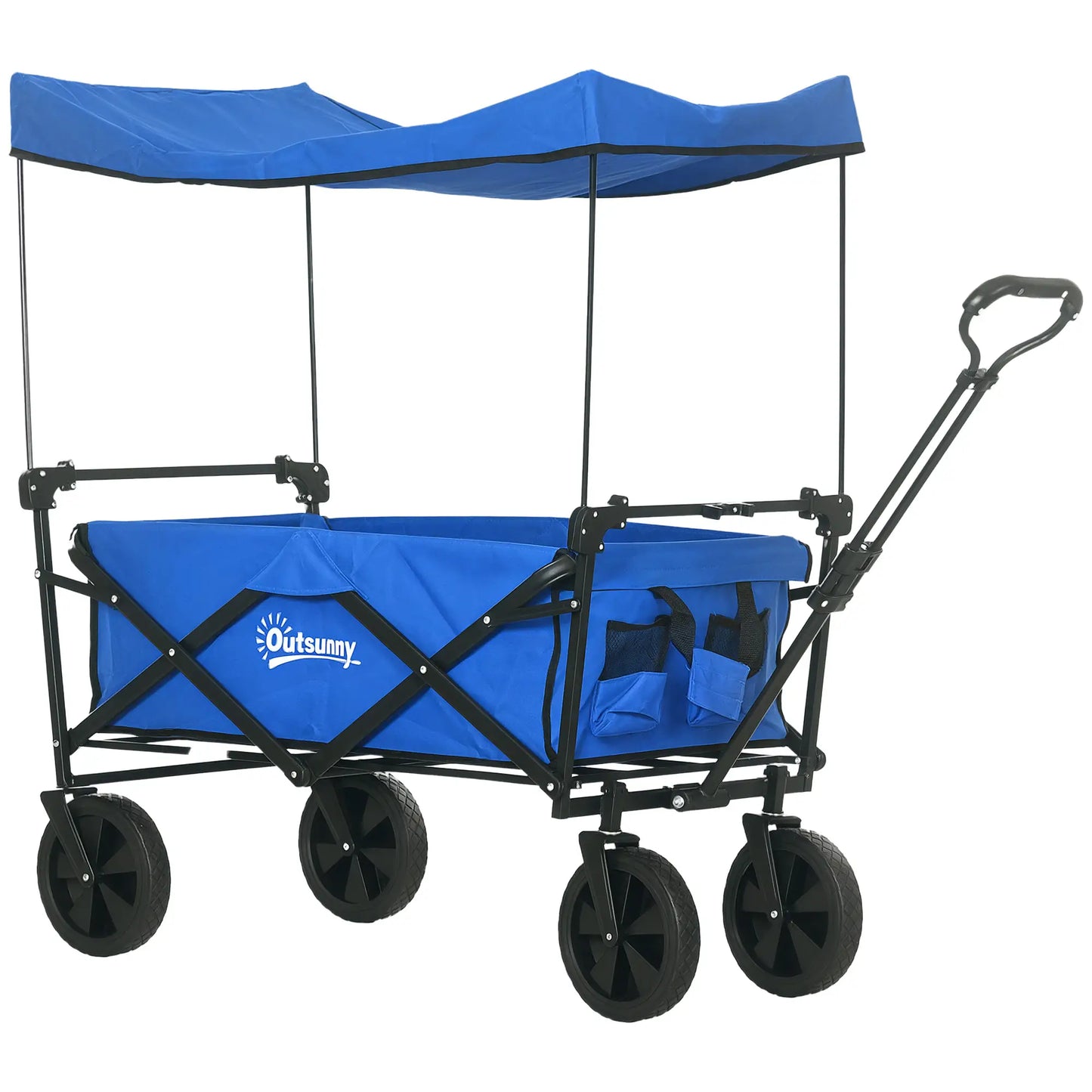 Steel Frame Folding Garden Cart, Removable Canopy, Telescopic Handle, Dark Blue
