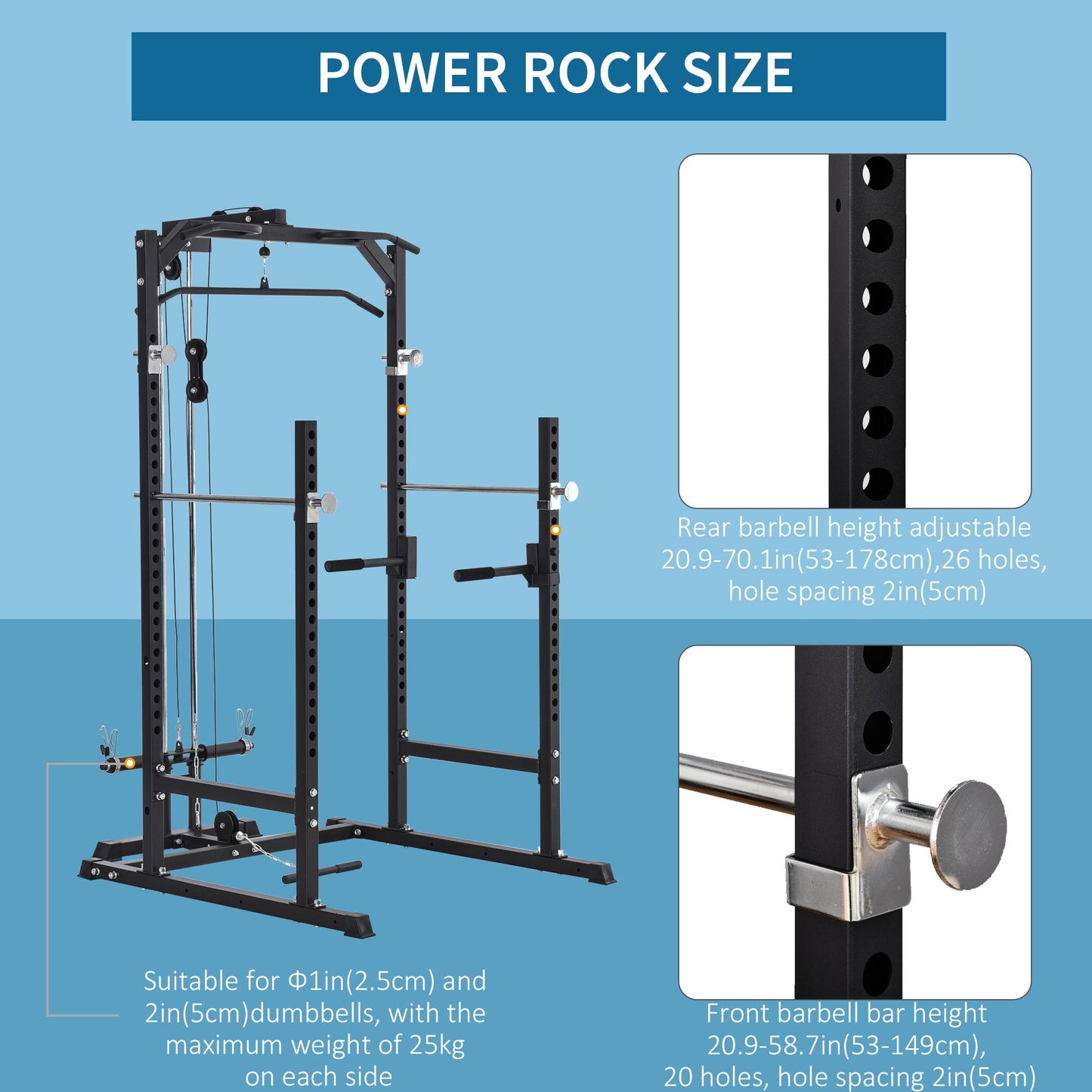 Power Cage, Power Rack with LAT Pulldown Attachment, Pull-up Bar, T Bar Row Landmine and Dip Handle, Strength Training Workout Station, for Home Gym, 800lbs Capacity at Gallery Canada
