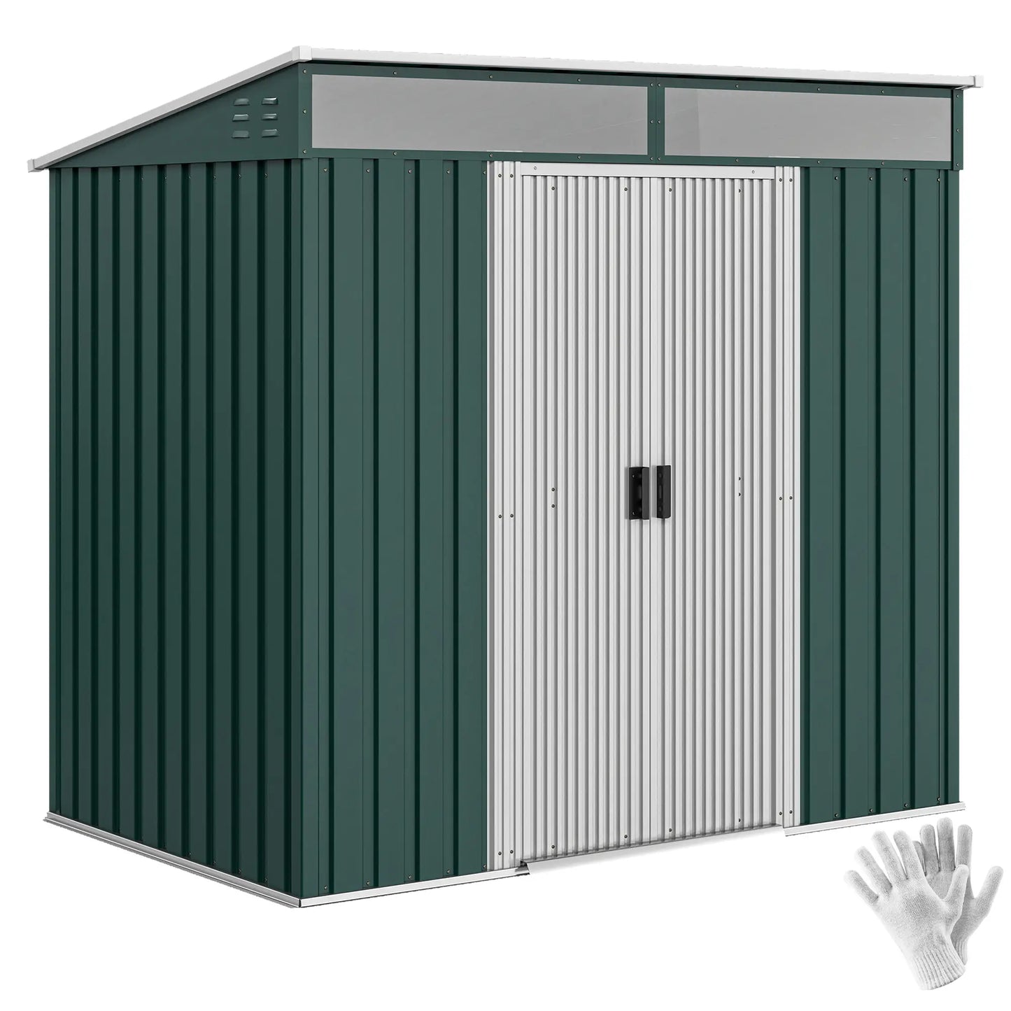 6.5x4FT Galvanised Metal Shed, Foundation Kit, Sliding Doors, Vents, Green Sheds at Gallery Canada
